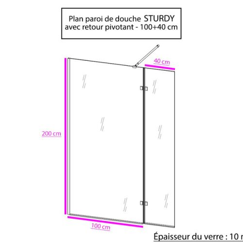 Paroi de douche STURDY 100cm retour 40cm - CUISIBANE - PC-I10STU_100+40H pas cher Secondaire 1 L