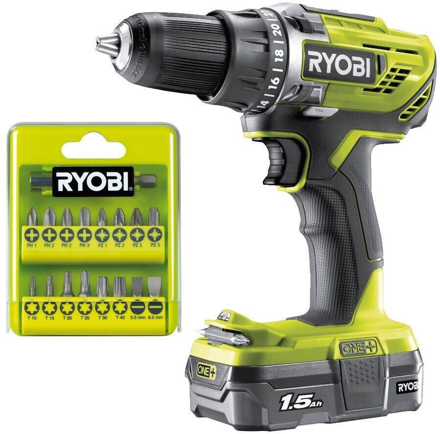 RYOBI Perceuse-visseuse ONE+ 18 V R18DD3-115GA17 + 1 batterie 1,5 Ah + chargeur + jeu embouts  5133004977 