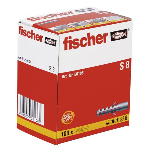 Cheville à expansion 100 % nylon sans collerette S 8X40 boîte de 100 - FISCHER - 50108 pas cher Secondaire 3 L