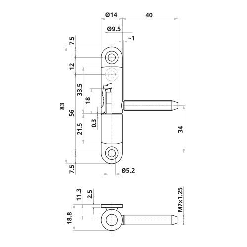 Paumelle fiche menuisé PVC diamètre 15mm hauteur 83mm époxy blanc - MONIN - 654020 photo du produit Secondaire 1 L