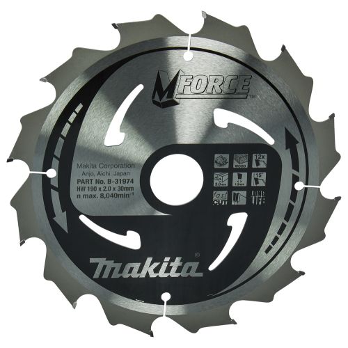 Lame de scie circulaire M-Force TCT pour bois 190 x 30 mm 12 dents MAKITA B-31974 photo du produit