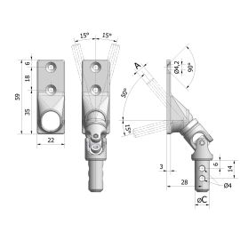 Sortie de caisson Cherubini 50° platine zamak 22 x 59 mm - 78057030V13 photo du produit Principale M