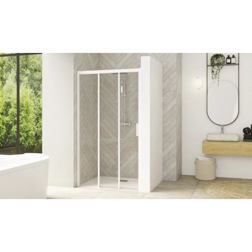 Paroi de douche SMART DESIGN 3V avec 3 volets 2 coulissants 120cm profilé blanc verre transparent gauche - KINEDO - PA90266BTNEG pas cher