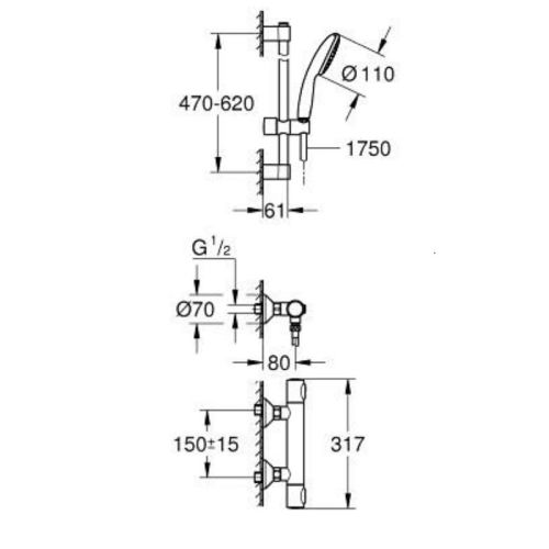 Ensemble de douche thermostatique Grohtherm 500 + Tempesta 110 8 l 1 jet GROHE 34808001 photo du produit Secondaire 1 L