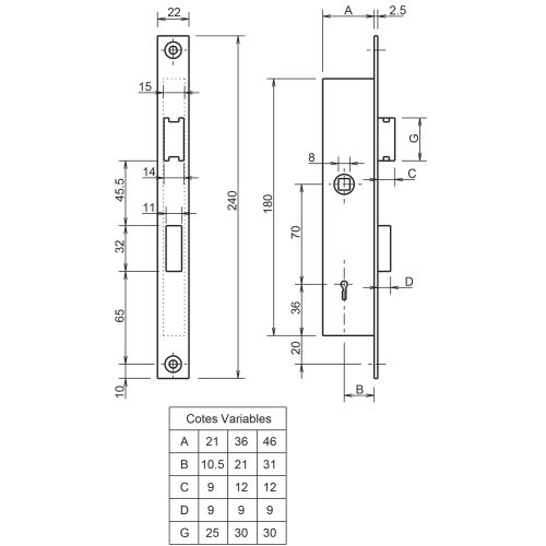 Serrure 1 point coffre 2/36 à gorges - METALUX - F102360000 pas cher Secondaire 1 L