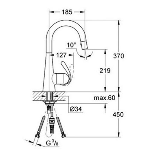 Mitigeur évier ZEDRA bec haut C avec mousseur extractible - GROHE - 32296-000 pas cher Secondaire 1 L