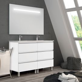 Meuble de salle de bain Cosynéo double vasque à 6 tiroirs PALMA et miroir Led STAM 120 cm photo du produit Principale M