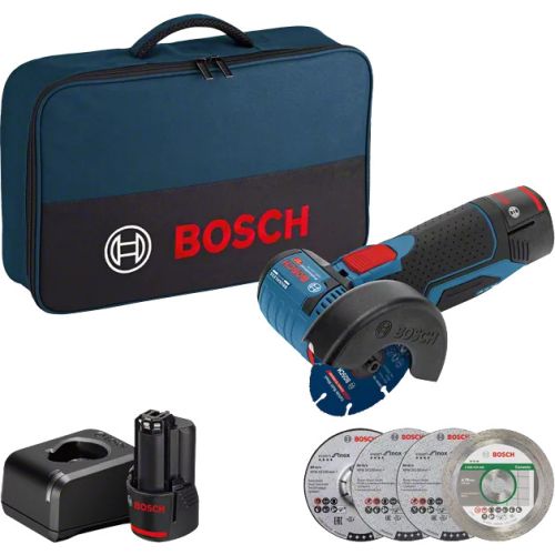 Meuleuse d'angle 12 V GWS 12V-76 Professional + 2 batteries 2 Ah + chargeur + sac à outil soft bag BOSCH 06019F200C photo du produit