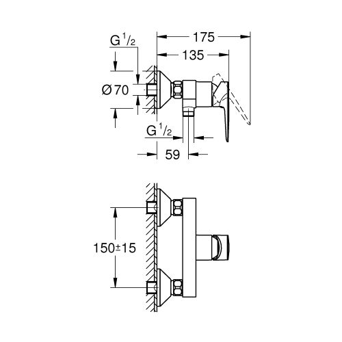 Mitigeur de douche BAUEDGE monocommande GROHE PROFESSIONAL 23913001 photo du produit Secondaire 3 L