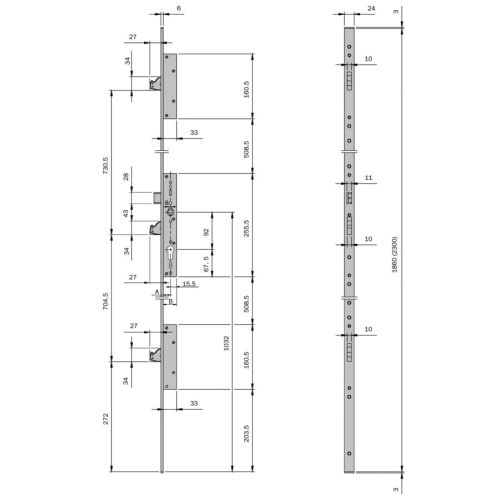 Serrure 3 points Multiblindo axe 35mm avec t&ecirc;ti&egrave;re en U inox - ISEO - 795101352 pas cher Secondaire 2 L