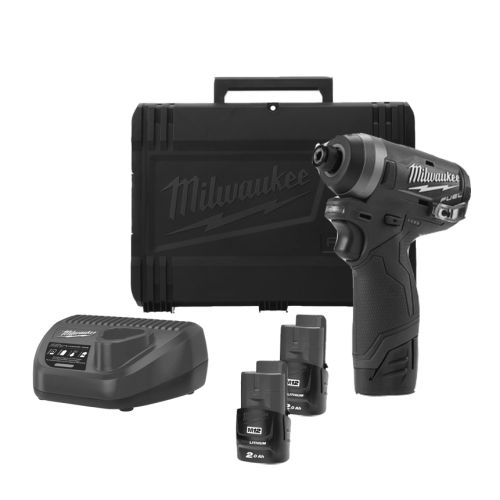 Visseuse à chocs 1/4'' hexagonal 12 V FUEL M12 FID-202X + 2 batteries 2 Ah + chargeur + HD box MILWAUKEE 4933459823 pas cher