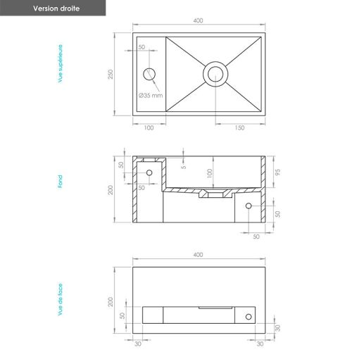 Lave-mains suspendu EASY 40 DROITE 40x25 en Solid Surface - THALASSOR - EASY40D pas cher Secondaire 2 L