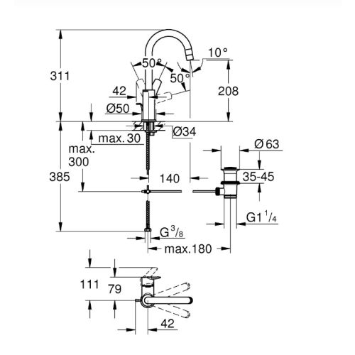 Mitigeur de lavabo START taille L monocommande - GROHE - 24203-002 pas cher Secondaire 3 L