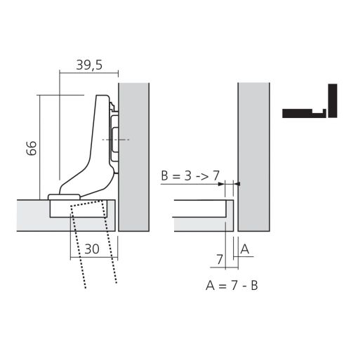 Charnière invisible CLIP TOP standard 110° GD coudé sans ressort à visser - BLUM - CHA70T375 pas cher Secondaire 2 L