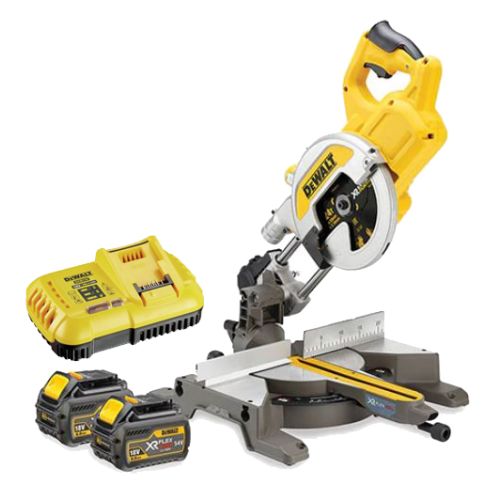 Scie à onglet radiale 54V XR Flexvolt + 2 batteries 6 Ah + chargeur DEWALT DCS777T2-QW photo du produit