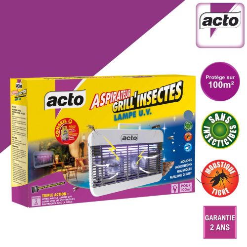 Lampe U.V. Grill'insectes-aspirateur grand format 100 m2 ACTO INSECTICIDES LAMP8 photo du produit Secondaire 1 L