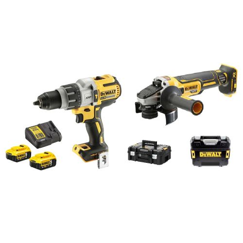 Pack 2 outils 18V (DCD996 - DCG405) + 2 batteries 5Ah + chargeur + coffret TSTAK - DEWALT - DCK2090P2T pas cher