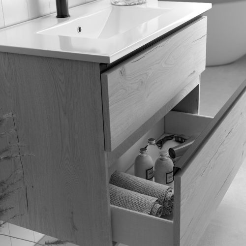 Meuble de salle de bain simple vasque 2 tiroirs CREMA et miroir Led STAM 80cm - COSYNEO - SANCREMA80STAM pas cher Secondaire 2 L