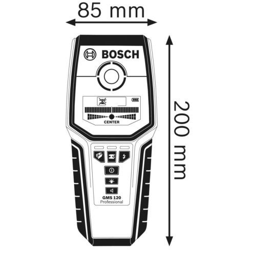 Bosch Professional Détecteur Mural GMS 120 (Profondeur de détection Maxi  Bois/métaux magnétiques/métaux Non-magnétiques/câbles sous Tension :  38/120/80/50 mm, boîte Carton) [Classe énergétique A] : : Jardin