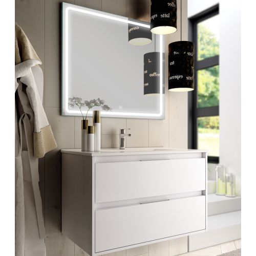 Meuble de salle de bain simple vasque 2 tiroirs IRIS et miroir Led VELDI blanc 100cm - COSYNEO - SIRIRIS100VELDIBLA pas cher