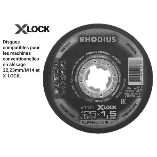 Pack 100 disques à tronçonner 125 x 1,5 mm Inox XT70 M14/X-LOCK - RHODIUS pas cher Principale L