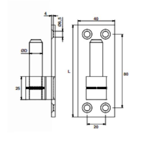Gond sur platine inox diamètre 16mm - TORBEL - S901316Z photo du produit Secondaire 1 L