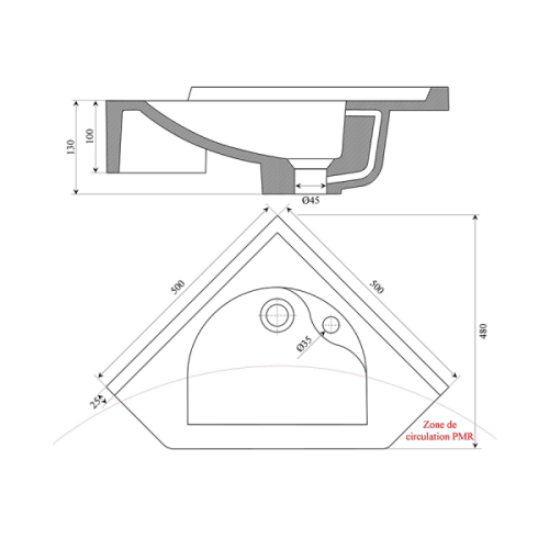 Vasque d'angle suspendue Résiangle 50x50cm blanc - CUISIBANE - VAPORESIA50 pas cher Secondaire 1 L