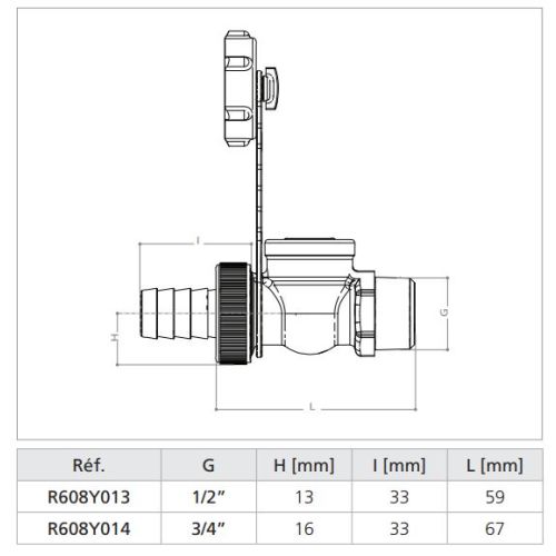 Robinet de vidange à boisseau sphérique avec bouchon M 1/2 - GIACOMINI - R608Y013 pas cher Secondaire 1 L