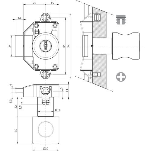 Serrure H/B 32800-01/R3 nickelé pene de 14 - RONIS - 36560 pas cher Secondaire 4 L