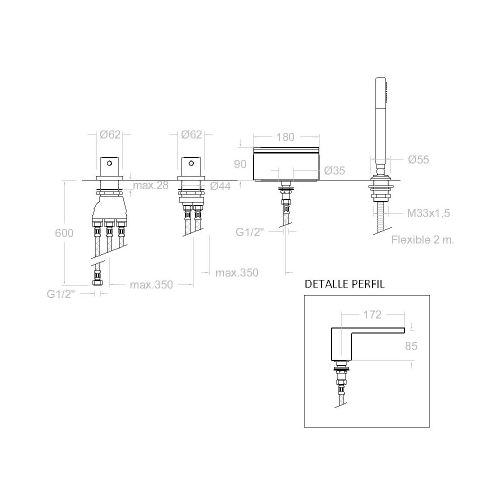 Ensemble bain-douche thermostatique sur gorge URBAN CHIC 213303TM chromé bec cascade - RAMON SOLER - 21C302429 pas cher Secondaire 1 L