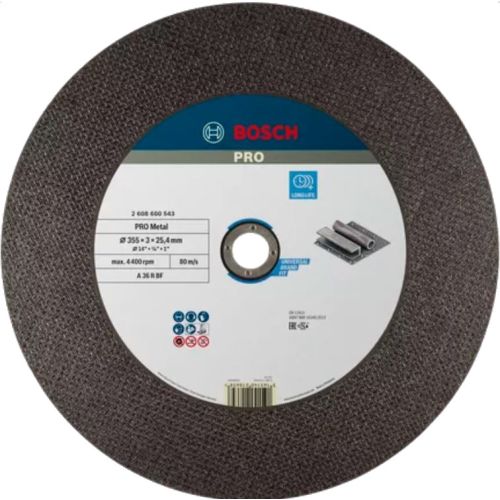 Disque &agrave; tron&ccedil;onner m&eacute;taux 355x3x25,4mm - BOSCH - 2608600543 pas cher