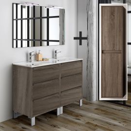 Ensemble meuble de salle de bain 120cm double vasque + colonne de rangement TIRIS britannia (chêne foncé) - COSYNEO - SIR3TIRIS120COLBRI pas cher Principale M