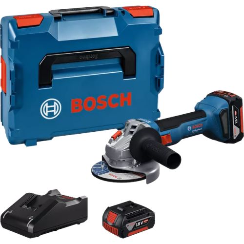 Meuleuse d'angle 18 V GWS 18V-8 Professional 125 mm + 2 batteries 4 Ah + chargeur rapide + coffret L-BOXX BOSCH 06019N9002 photo du produit