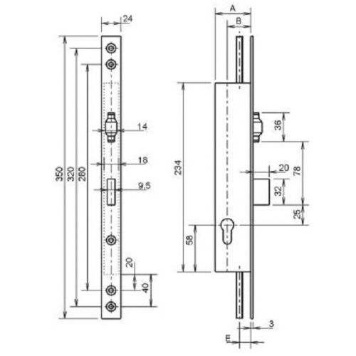 Serrure 3 points pêne dormant à rouleau coffre 92MTX T8 45mm T24 - METALUX - F1T8450200 pas cher