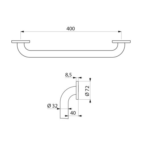 Barre d'appui PMR D32 400mm Inox poli brillant - DELABIE - 50504P2 pas cher Secondaire 1 L