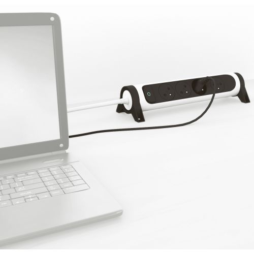 Rallonge multiprise avec bloc rotatif de 4 prises 2P+T Surface, interrupteur et cordon longueur 1,5 m blanc et gris foncé LEGRAND 049446 photo du produit Secondaire 4 L
