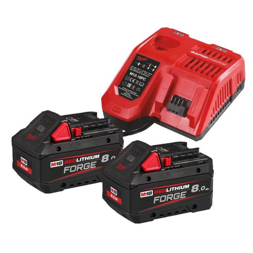 Pack de 2 batteries M18GORGENRG-802 FORGE 18 V 8 Ah + chargeur rapide MILWAUKEE 4933498612 photo du produit