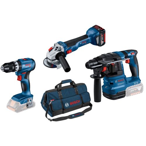 Combo kit 3 outils 18 V (GSB45 + GWS10 + GBH22) + 2 batteries 5 Ah + chargeur + sac BOSCH photo du produit Principale L