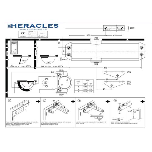 Ferme-porte FIRST 15 force 2-4 avec bras compas argent - Héraclès - G-HR-FIRST151 pas cher Secondaire 2 L