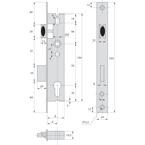 Serrure monopoint à larder pour profil étroit pêne dormant demi-tour 39mm - STREMLER - 2260.39.0 pas cher Secondaire 1 L