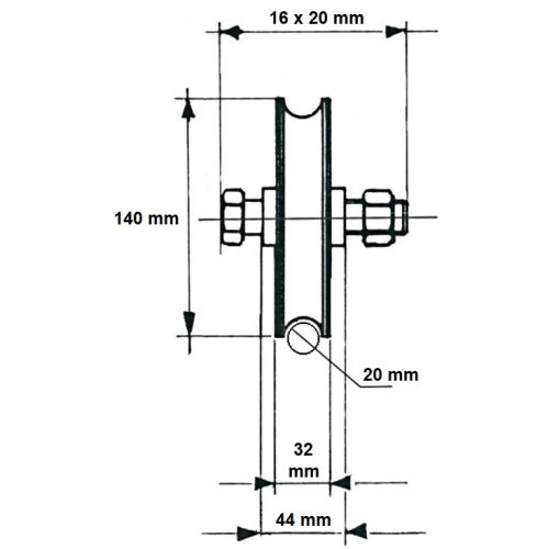 Roue &agrave; gorge ronde D 140x32mm vis 16x70mm gorge 20mm charge 600kg - AVL - 916140A/2 pas cher Secondaire 1 L