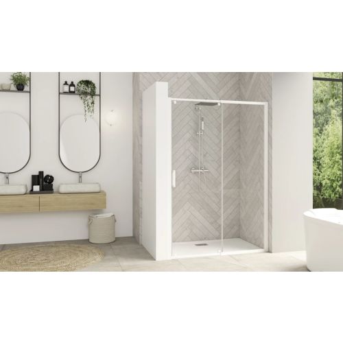 Parois de douche SMART DESIGN coulissant 127-140cm profilé blanc avec verre transparent - KINEDO - PA9214BTNE pas cher