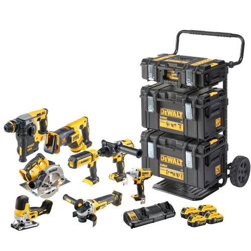 Pack 8 outils 18 V XR (DCD996 + DCF894 + DCS367 + DCS335 + DCH273 + DCG405 + DCS570 + DCL050) + 4 batteries 5 Ah + chargeur + coffret TOUGHSYSTEM DEWALT DCK856P4-QW photo du produit Principale L