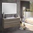 Meuble de salle de bain simple vasque 2 tiroirs IRIS et miroir Led VELDI britannia (chêne foncé) 100cm - COSYNEO - SIRIRIS100VELDIBRI pas cher