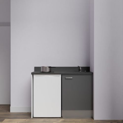 Kitchenette sans meuble haut K08L 120cm avec plan monobloc et emplacement frigo top gris/nero (noir) évier à droite - CUISIBANE - K08G-P120NE-D pas cher Secondaire 2 L