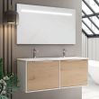 Meuble de salle de bain simple vasque 2 façades et 4 tiroirs ALBA et miroir Led STAM blancChêne 120cm - COSYNEO - DUOXALBA120STAM2FBLAROB pas cher