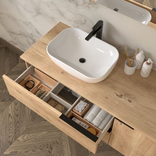 Meuble de salle de bain KING 80cm avec avec vasque Zeus - 2 tiroirs et un placard et miroir Led STAM roble - COSYNEO - REICENTREKING80STAMZ pas cher Secondaire 1 L