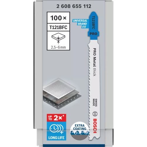 100 lames de scie sauteuse PRO T121GFC BIM flexible m&eacute;tal 92 mm pas 2 mm BOSCH 2608655112 photo du produit Secondaire 1 L