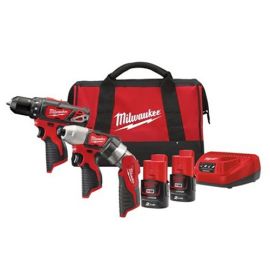 Pack Powerpack de 3 outils de 12V Milwaukee M12 BPP3A-202B + 2 batteries 2 Ah + chargeur + sac de transport - 4933441225 photo du produit Principale M