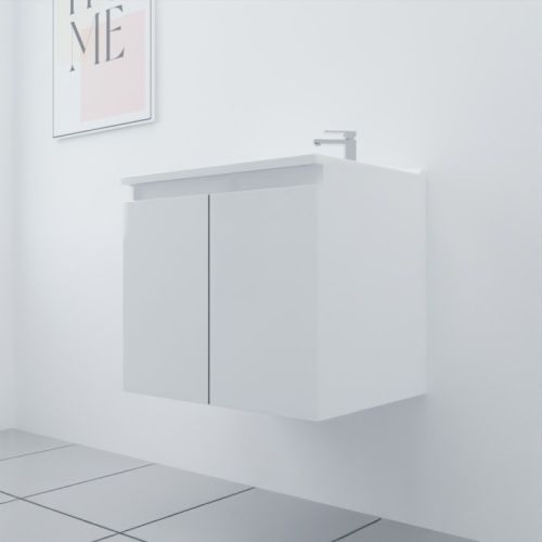 Ensemble meuble PROLINE 60cm blanc et plan simple vasque - CUISIBANE - M0PR_60BB pas cher